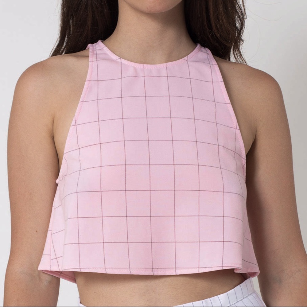american apparel pink lulu grid crop top
